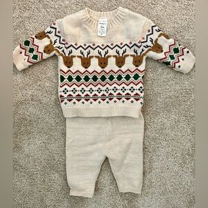 Carters 2 piece reindeer Christmas sweater set in ivory- 3 month